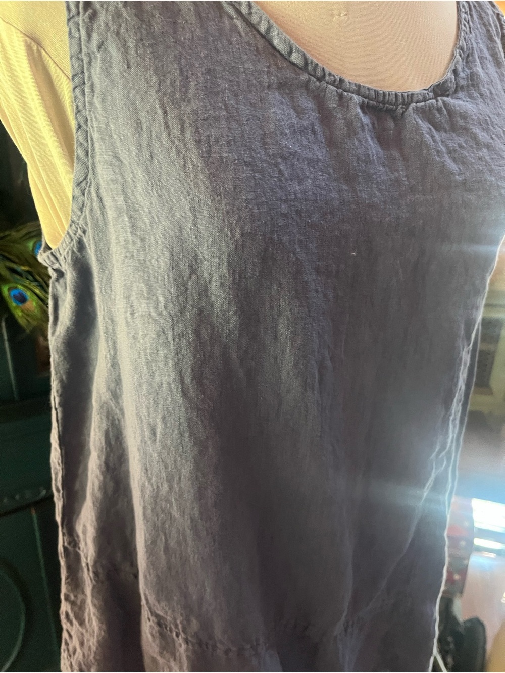 FLAX design Sleeveless Washed Indigo blue medium Linen Tunic Top - Picture 7 of 12